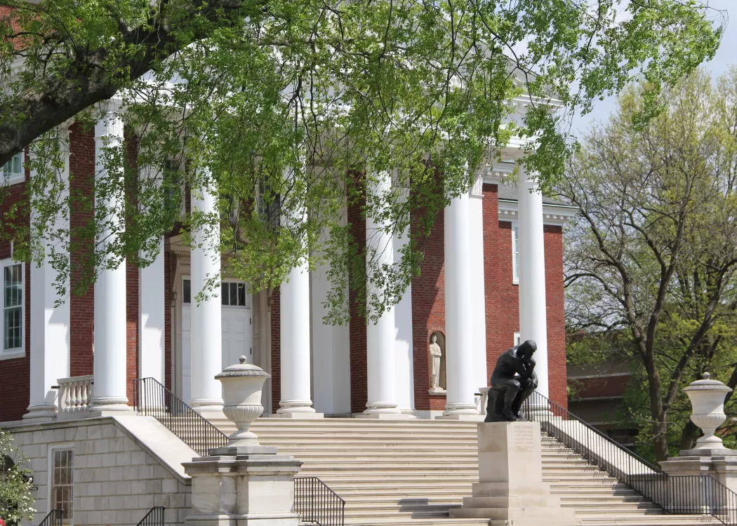 Steps to Grawemeyer Hall with the Thinker