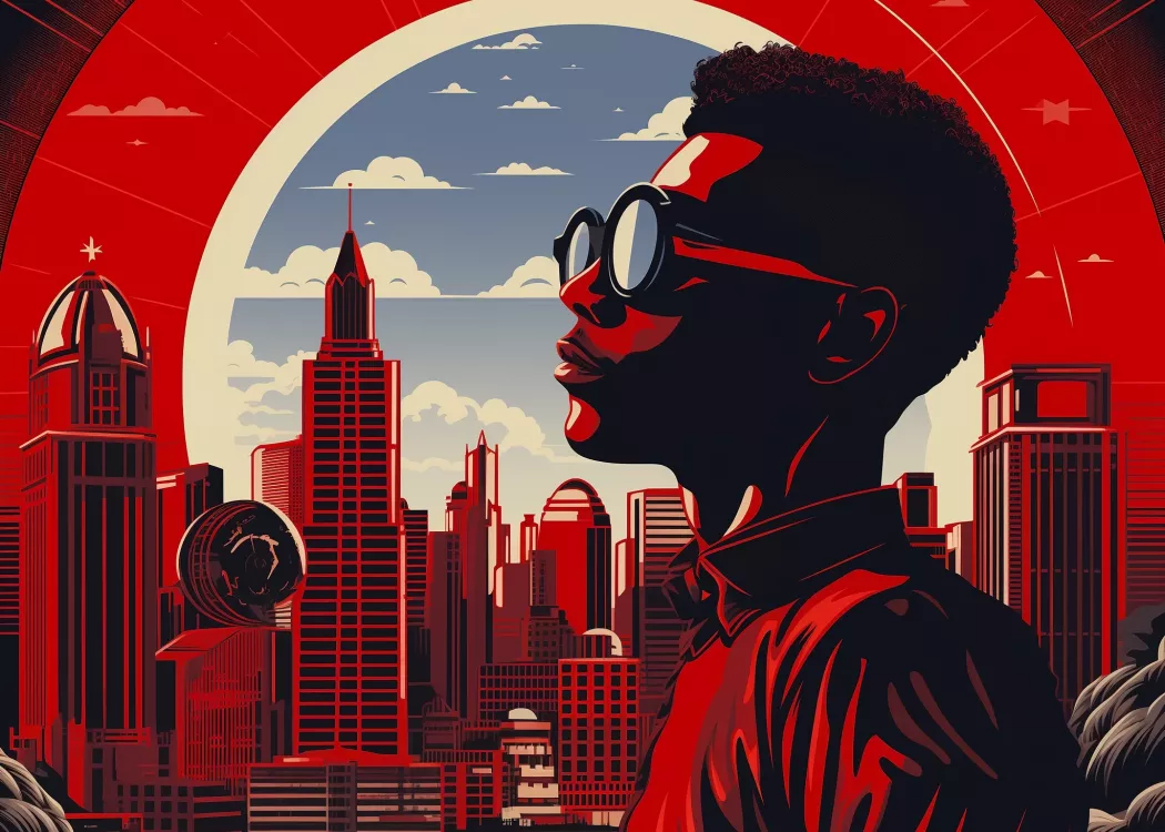 Midjourney illustration of a futuristic 20 year old male college student