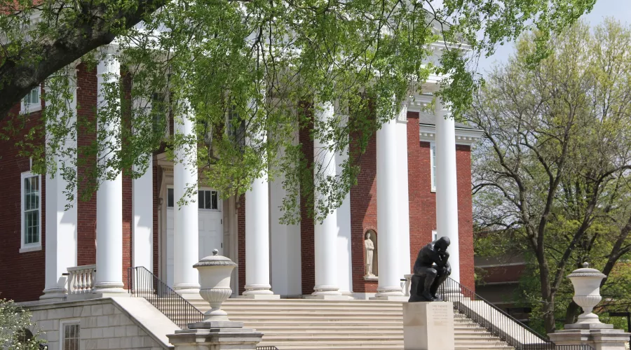 Steps to Grawemeyer Hall with the Thinker