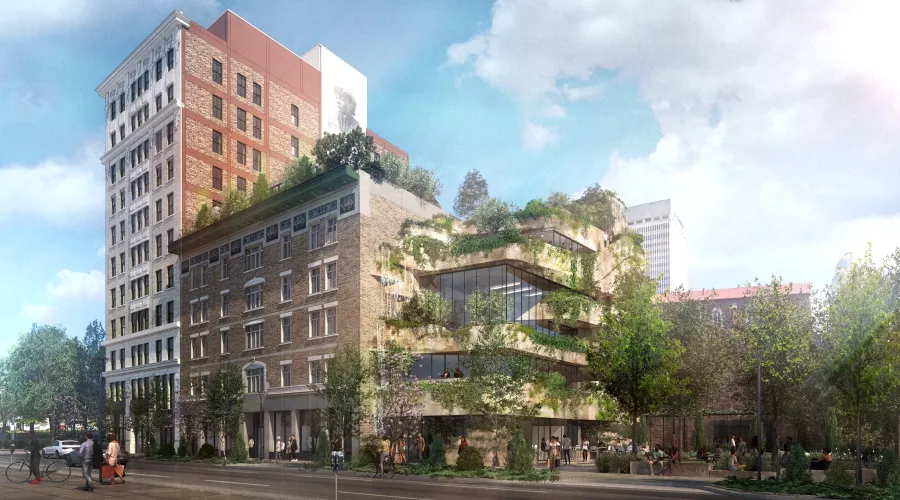The conceptual rendering of the New Vision of Health Campus shows the importance of green space in the design.